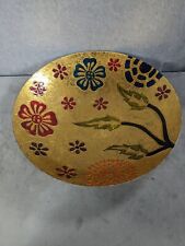 Pier 1 Decorative Centerpiece Metal Enamel Gold Floral Bowl 17