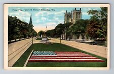 Milwaukee, WI-Wisconsin, Floral Flag Court Of Honor Antique, Vintage Postcard picture
