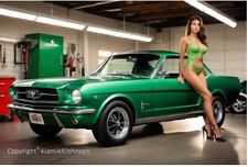 Green 1965 Ford Mustang Artist's Rendering on Premium Photo Print 8.5