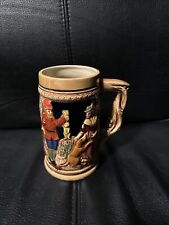 Vintage Ceramic Beer Stein Hunter And Woman With Dog And Rabbit Japan picture