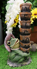 Ebros Green Frog With Pink Hat Juggling Pots Stack Welcome Sign Figurine 14