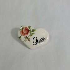 Gwen Ceramic Heart Name Lapel Pin With With Red Rose Flower Vintage picture
