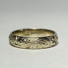 14K White Gold Hawaiian Floral Scroll 4mm Size 4 Pinky Band Ring 2.6g picture