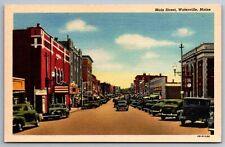Postcard View Down Main Street Waterville Maine Curt Teich Linen Unp.   A 16 picture