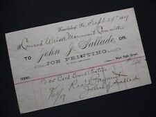 1909 John R. Sallade Signed Womelsdorf,Pa. Job Printing Letterhead picture