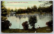 St Louis Missouri~Boats On Lake & Bridge In Benton Park~PM 1911~Vintage Postcard picture