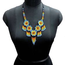 Best Handcrafted Native Huichol Flower Mexican Beaded Necklace Hook Earrings Set picture