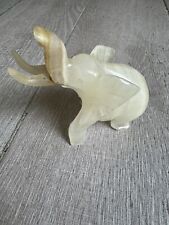Vintage Antique Stone Elephant Hand-crafted White Onyx Marble  Statue picture