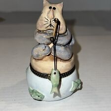Nancye Williams Lil Critters Boxes Hinged Animal Box Fishing Cat Figurine picture