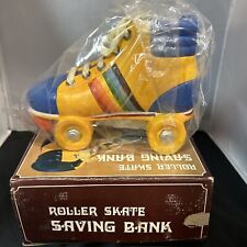 Vintage 70’s Roller Skate Coin Bank Laces Classic High Top Colorful Stripes-New picture