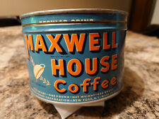 Vintage Maxwell Hourse one pound Can w/Lid - Blue with Orange Lettering picture