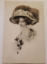 Antique Cpa Postcard Women With Wide Brimmed Hat  painted Art Photo Germany  picture