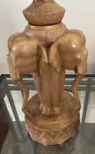 VINTAGE HAND CARVED WOOD 3 ELEPHANT TABLE LAMP ASIAN CARVING WOODEN SCULPTURE picture