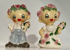 VINTAGE LIPPER & MANN ANTHROPOMORPHIC SUNFLOWER FACE PEOPLE SALT PEPPER SHAKERS picture