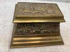 Magnificent Antique Victorian Ornate Brass Inkwell Dual Well Horse & Carriage 5