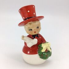 Snowman Boy Figurine Christmas Wreath Gift Present Japan Vintage picture
