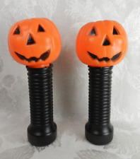 2 Vtg Halloween Jack-o-Lantern Blow Mold Flashlights Pumpkin Blinker Flashing picture