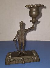 ANTIQUE BRONZE KNIGHT WITH AXE CANDLESTICK STATUE CANDLE HOLDER 6 1/2