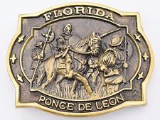Florida Ponce De Leon Explorer Conquistador Solid Brass 80s Vintage Belt Buckle picture