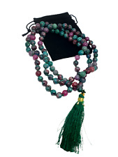 Ruby Zoisite Worry Beads Pendant Necklace Mala Japa 108 Genuine Gemstone  & Bag picture
