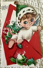 Unused Christmas Angel Elf In Envelope Vtg Greeting Card 1950s 1960s READ picture