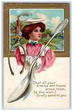 c1910's Victorian Girl And Spoon Wishbone Embossed Unposted Antique Postcard picture