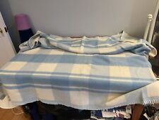 Vintage Beautiful 1950's blue & cream wool gingham bed blanket lovely excellent picture