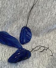 Hand-Blown Glass Ornament Cobalt Blue Leaf Leaves Wire Hanger Inlaid Antique 3 picture