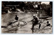 c1910's Exaggerated Fishing Fisherman Landing A Good One RPPC Photo Postcard picture
