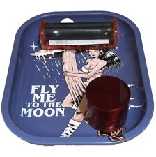 Metal Rolling Tray - Fly Me To The Moon Tobacco grinder, with cigarette roller￼ picture
