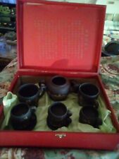 Vintage Chinese Clay Tea Set in Silk Fabric Covered Box  picture