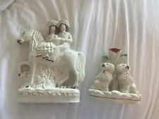 Two Antique Staffordshire figurines. Poodles and horse w/2 riders. picture