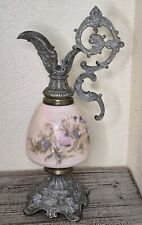 Antique Victorian Ewer Griffin Hand Painted Glass and Metal picture