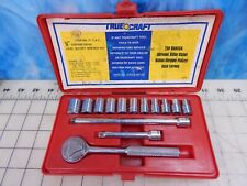 Vintage TRUECRAFT  1/4in Dr. SAE Ratchet Socket Set in red box 14pc. picture