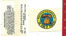 Vintage water decal Bicenennial 200 years of progress 1776-1976 Baxter Lane Co. picture