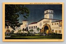 Postcard Court House at Night Santa Barbara California CA, Vintage Linen K18 picture