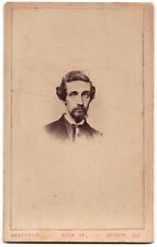ANTIQUE CDV CIRCA 1860s BRADSHAW HANDSOME BEARDED MAN IN SUIT QUINCY ILLINOIS picture