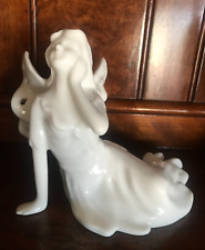 WHITE PORCELAIN WINGED WOODLAND FAIRY FIGURINE DAY DREAMING POSE 5