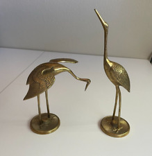 Vintage Pair of Crane Heron Egret Bird Figurines Solid Brass Tall 11.5 inches picture