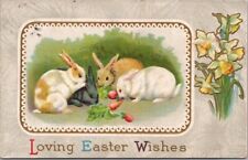 1912 EASTER Postcard Multiracial Group of Rabbits Eating Carrots - STECHER 105K picture