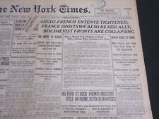 1919 APRIL 20 NEW YORK TIMES - ANGLO-FRENCH ENTENTE TIGHTENED - NT 6977 picture