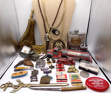 Vintage Junk Drawer Lot Military Tootsie Midge Scouts Advertising Flasks & More picture