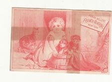 Frank Miller's French Blacking NY Puppies Barrel Girl Cat Vict Card c1880s picture