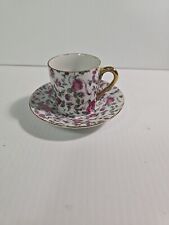 Vintage Porcelain Handpainted Demitasse Cup And Saucer Violets Gold Handle  picture