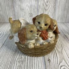 HOMCO Master Porcelains Pups in a Basket Dog Figurine Spaniel Puppy VTG 1990 picture