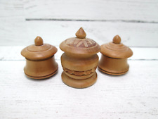 Vintage Miniature Wood Trinket Box Round Pot Jar Lid Hand Carved Lot 3 Mini 1