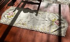 Vintage Embroidered Table Runner Flower Crochet Cottage Core 17 x 45” Handmade picture