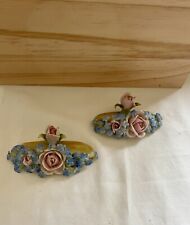 2 Vintage Antique 1920's Germany Flower Porcelain PLACECARD HOLDERS Beautiful picture