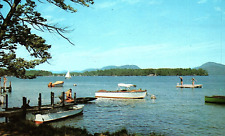 1960s OTISVILLE NEW YORK LAKE BOATS SWIMMING DOCKS SUMMER TIME POSTCARD P945 picture