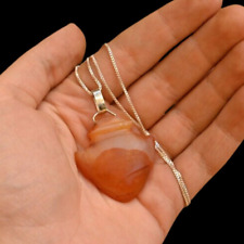 RARE ANCIENT EGYPTIAN ANTIQUES Heart Shaped Amulet Agate and Chain Pure Silver picture